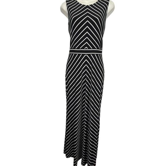 Just Taylor Womens Black White Striped Maxi Stretch Knit Exposed Zipper Dress 8 - Picture 1 of 16